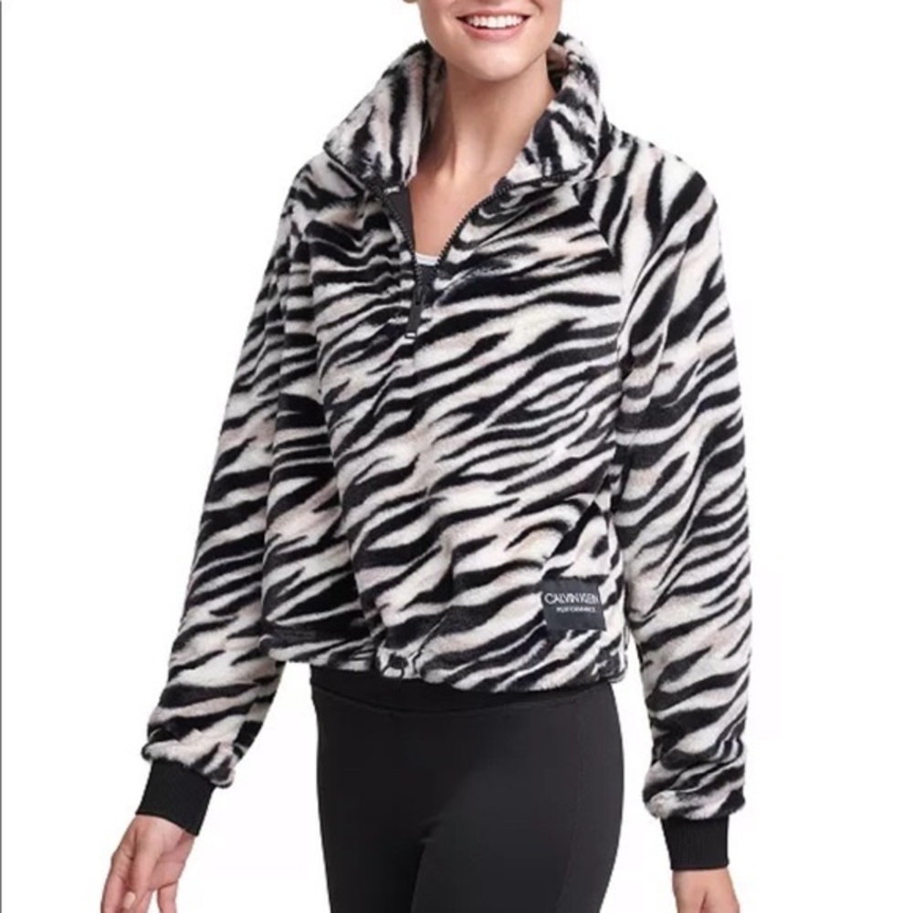 Calvin Klein Black and White Zebra Print Fleece Jacket